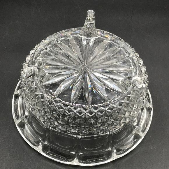 Vintage Crystal Candy Dish Scalloped Rim Diamond Pattern - Picture 5 of 9